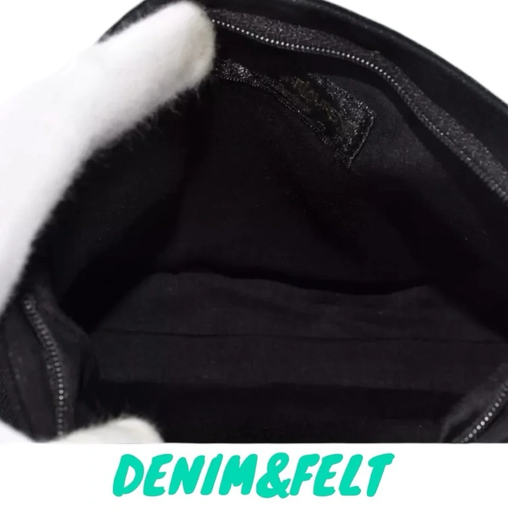 Yves Saint Laurent YSL Black Canvas Pouch w Leather Accents Top Zip Makeup Bag‎